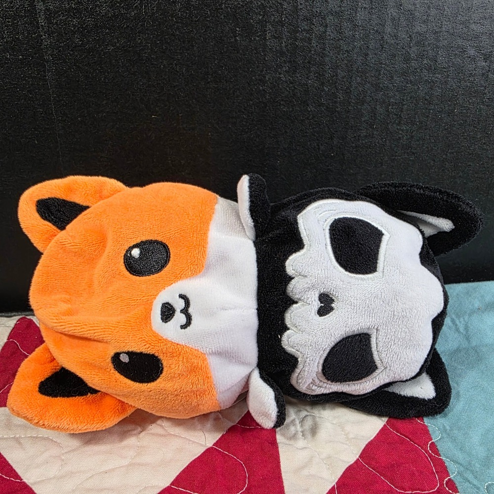 TeeTurtle Reversible Fox Skeleton‎ Plushie Orange Black Halloween Stuffed Toy